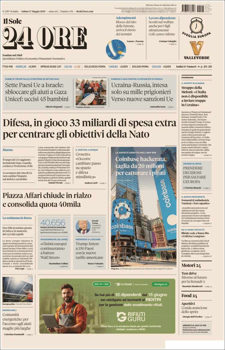 Portada de Il Sole 24 ORE (Italie)