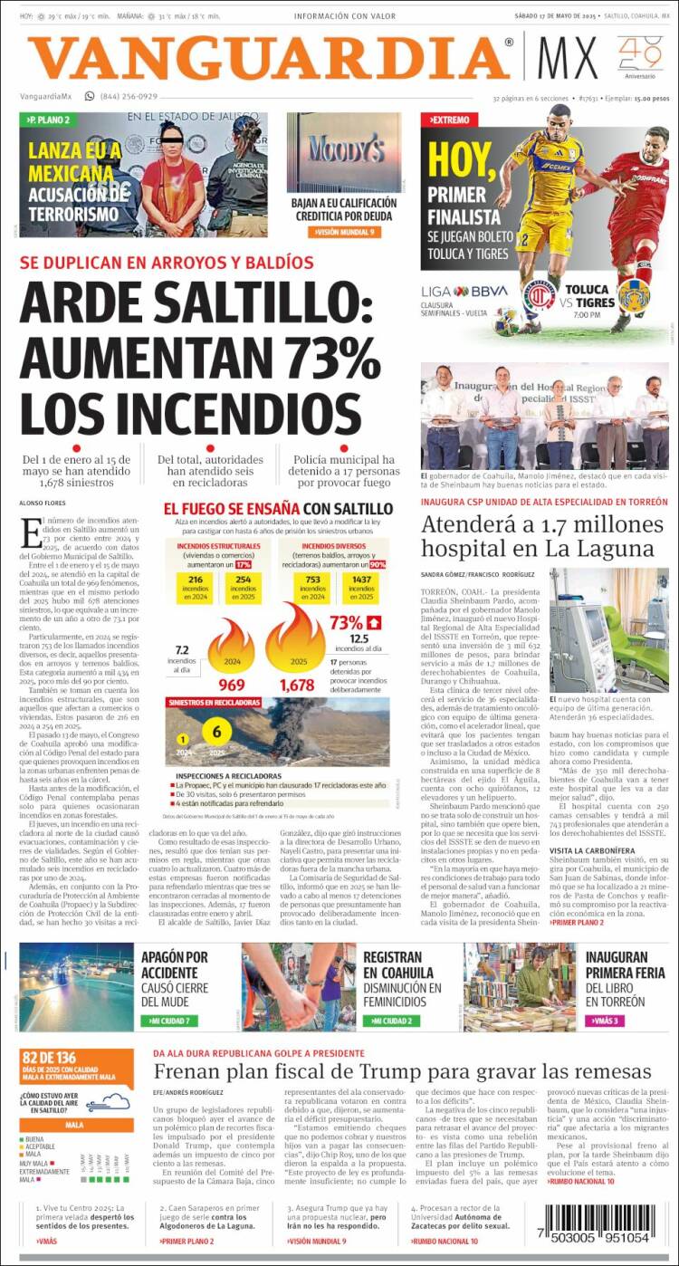 Portada de Vanguardia (Mexique)