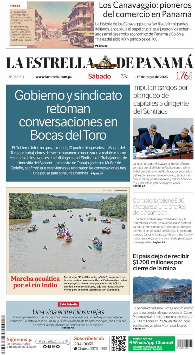 Portada de La Estrella de Panamá (Panam&aacute;)