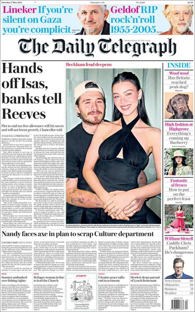 Portada de Daily Telegraph (Royaume-Uni)