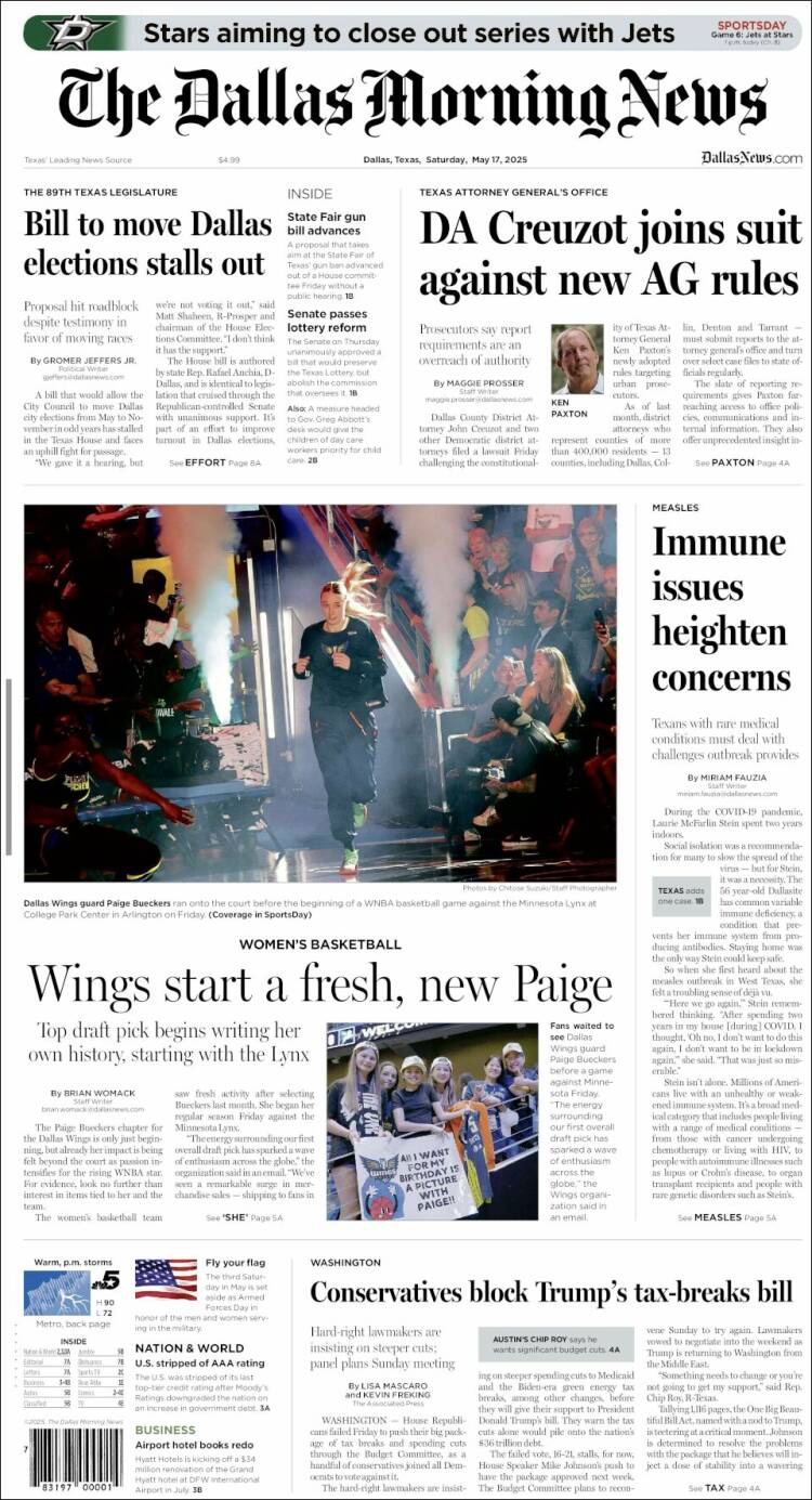 Portada de Dallas Morning News (USA)