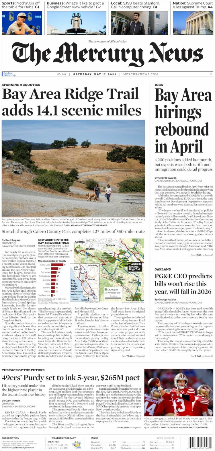 Portada de San Jose Mercury News (USA)