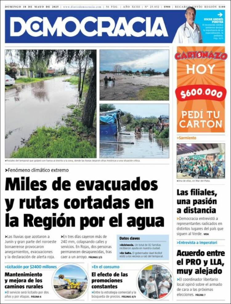 Portada de Diario Democracia (Argentina)