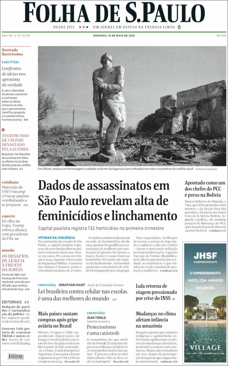 Portada de Folha de São Paulo (Brésil)