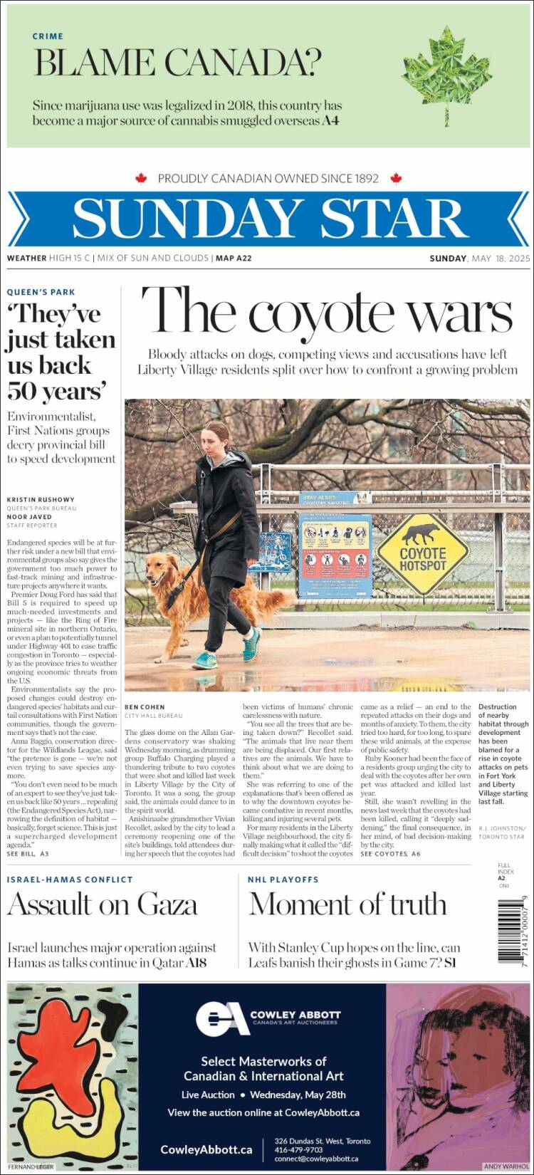 Portada de The Toronto Star (Canada)