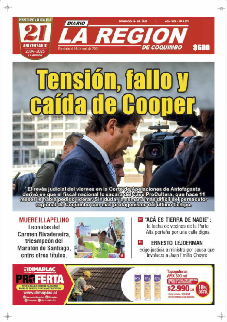 Portada de Diario La Región de Coquimbo (Chile)