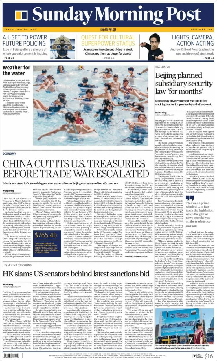 Portada de South China Morning Post (Chine)