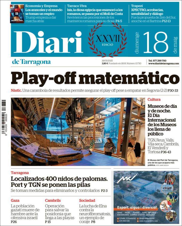 Portada de Diari de Tarragona (Espagne)
