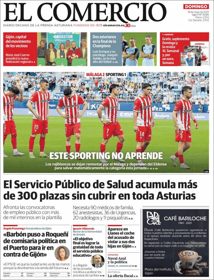 Portada de El Comercio - Gijón (Espagne)