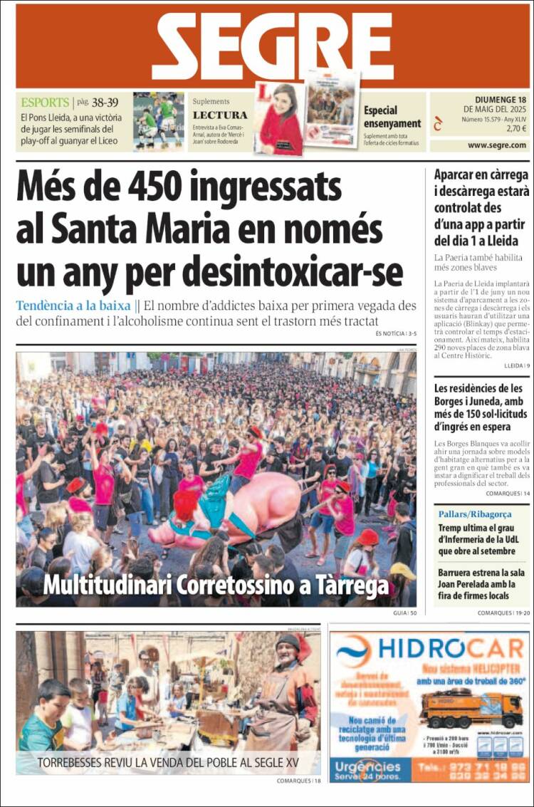 Portada de Segre (Espagne)