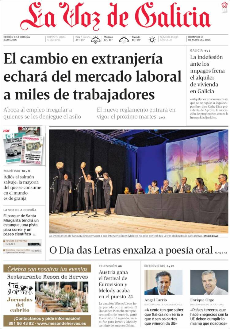Portada de La Voz de Galicia (España)