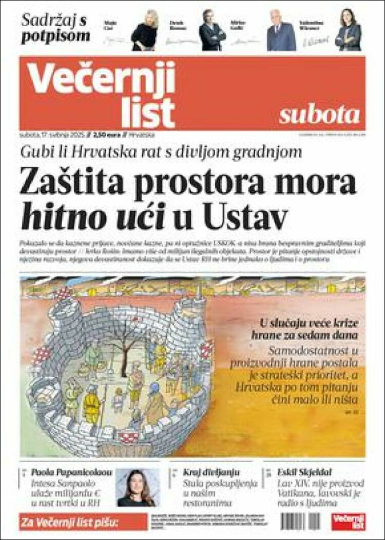 Portada de Večernji (Croatie)