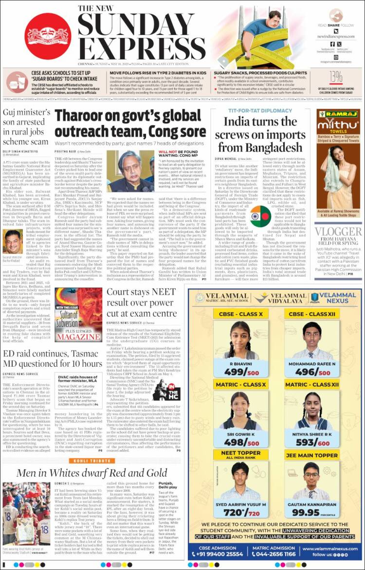 Portada de New Indian Express (Inde)