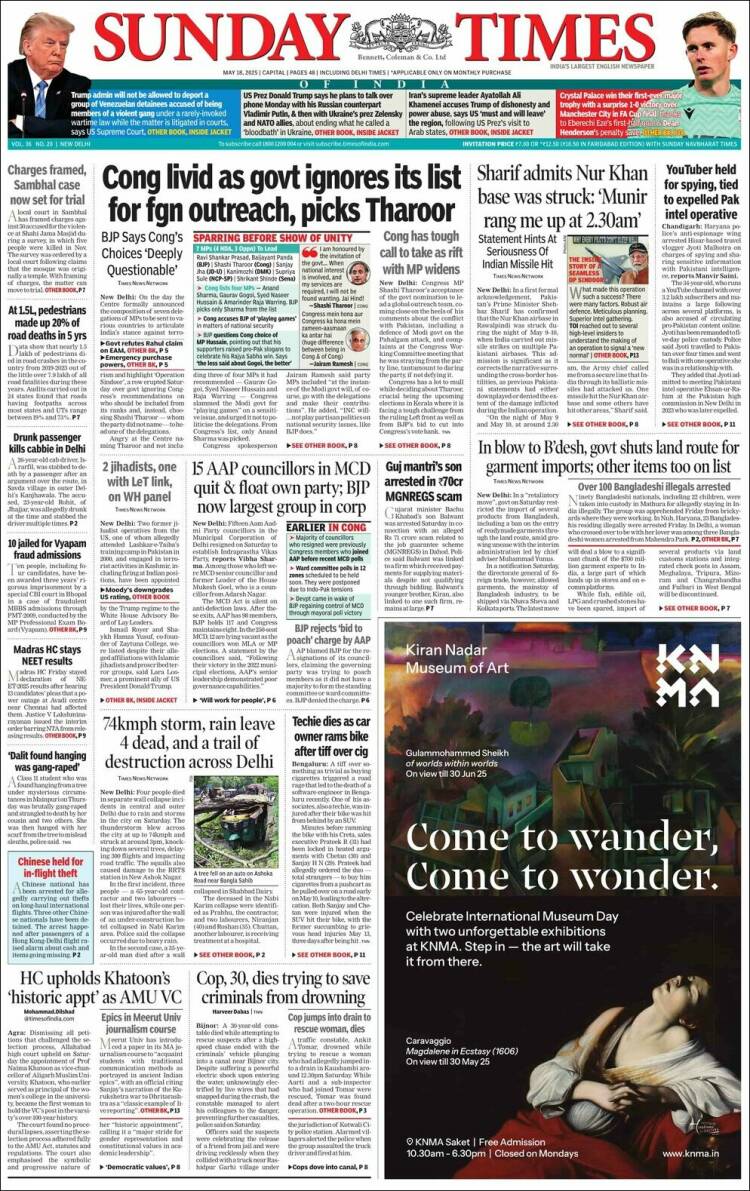 Portada de The Times of India (Inde)
