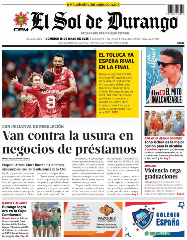 Portada de El Sol de Durango (México)