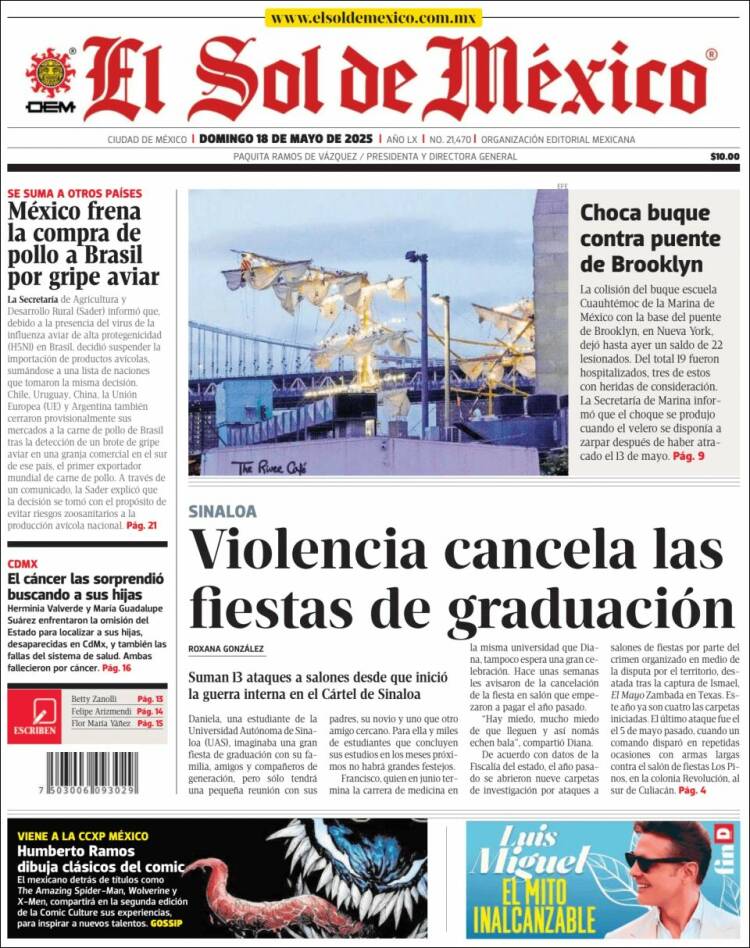 Portada de El Sol de México (Mexique)