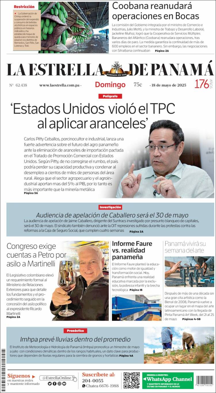Portada de La Estrella de Panamá (Panamá)