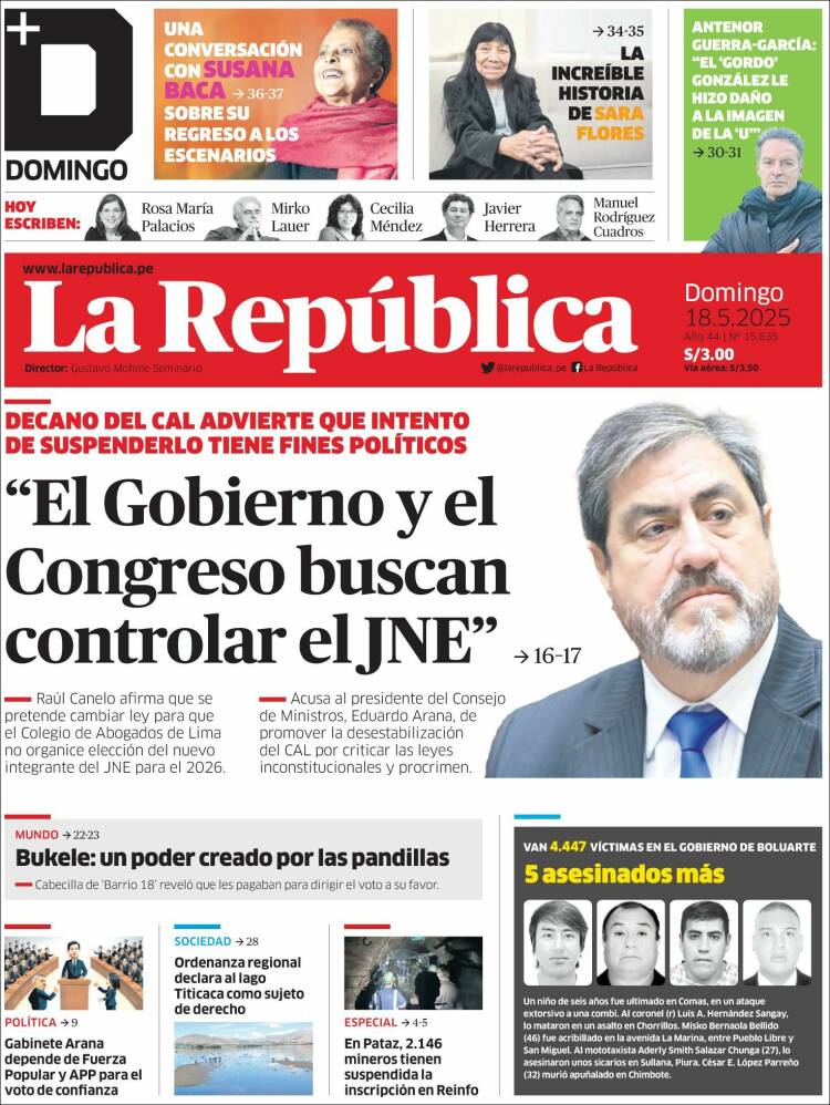 Portada de La Republica (Pérou)