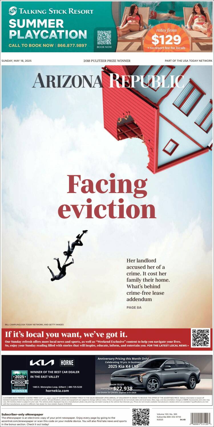 Portada de Arizona Republic News (USA)