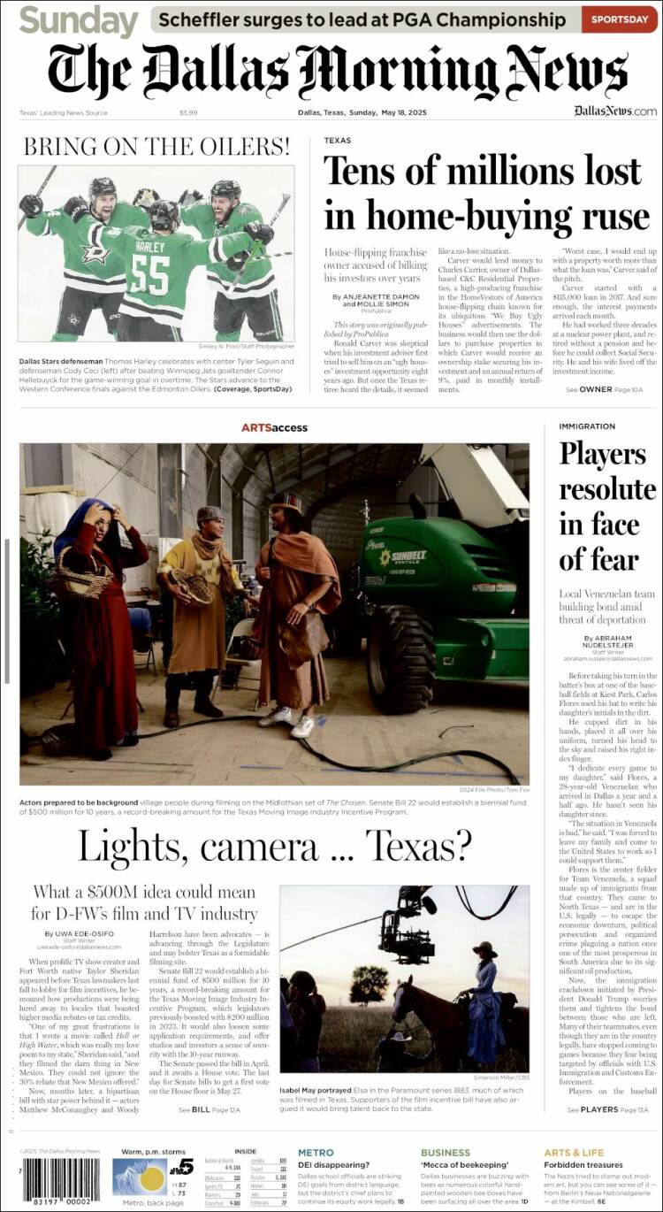 Portada de Dallas Morning News (USA)