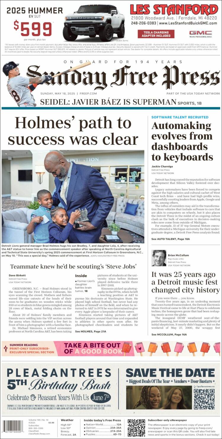 Portada de Detroit Free Press (USA)