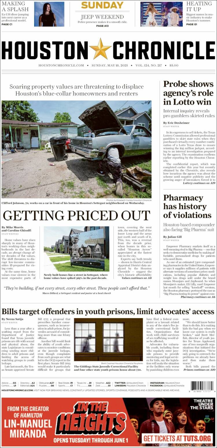 Portada de Houston Chronicle (USA)