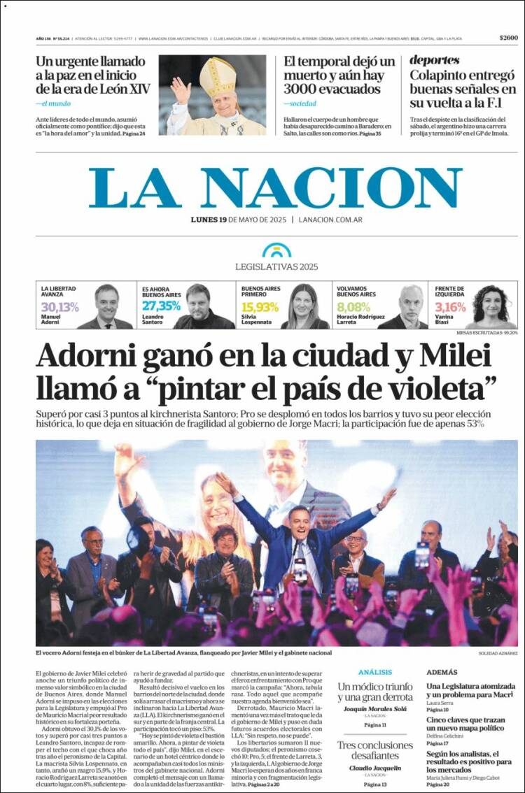 Portada de La Nación (Argentina)