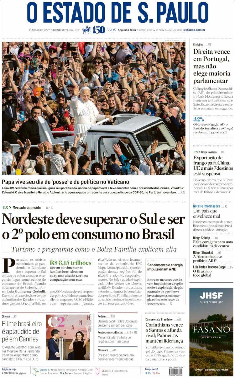 Portada de O Estado de São Paulo (Brésil)