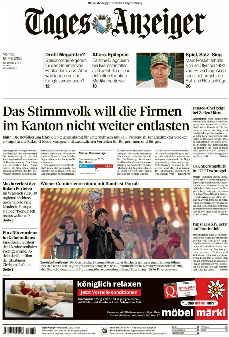 Portada de Tages-Anzeiger (Suiza)