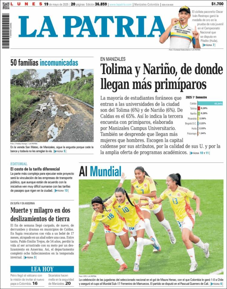 Portada de La Patria (Colombie)