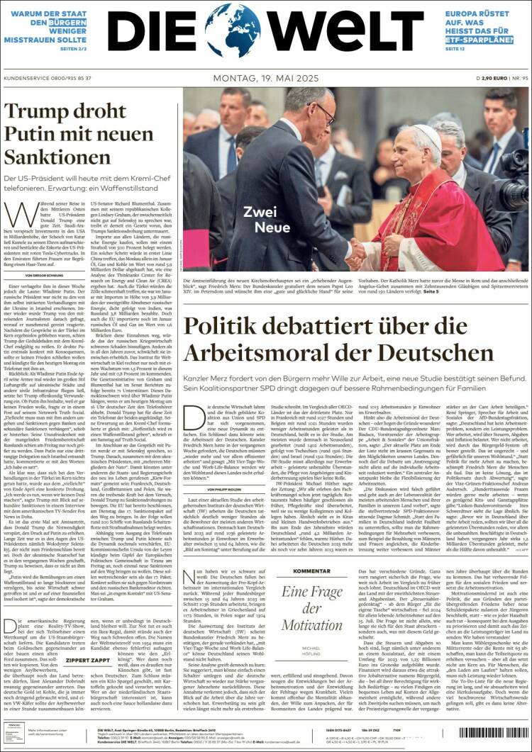 Portada de Die Welt (Allemagne)