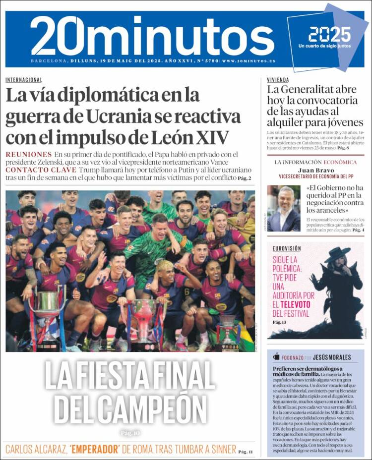 Portada de 20 Minutos - Barcelona (España)