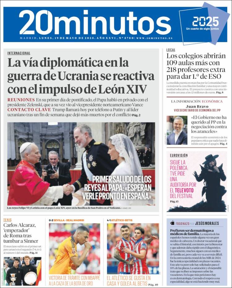 Portada de 20 Minutos - Madrid (España)