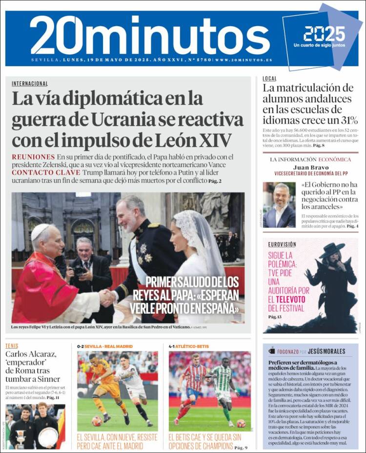Portada de 20 Minutos - Sevilla (España)