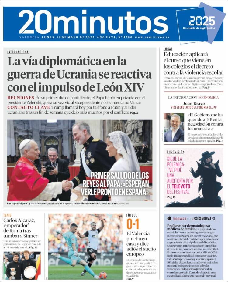 Portada de 20 Minutos - Valencia (España)