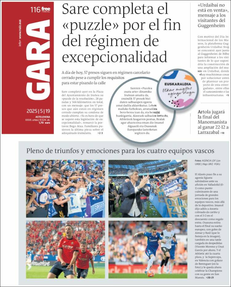 Portada de Gara (España)