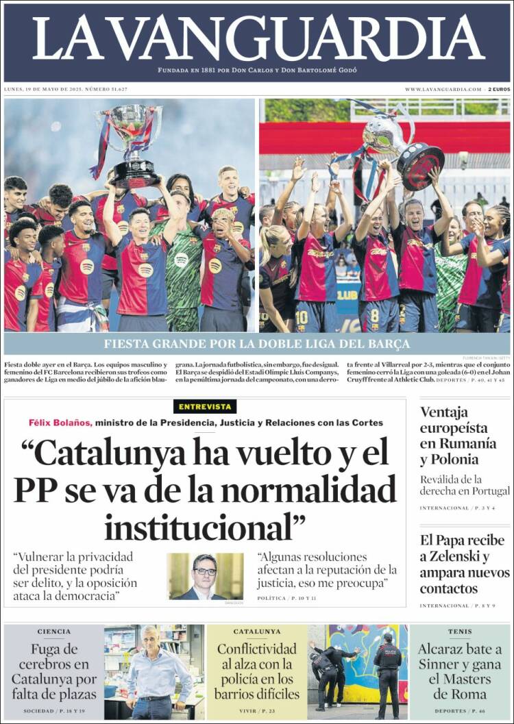 Portada de La Vanguardia (España)