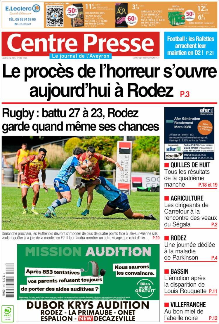 Portada de Centre Presse (Francia)