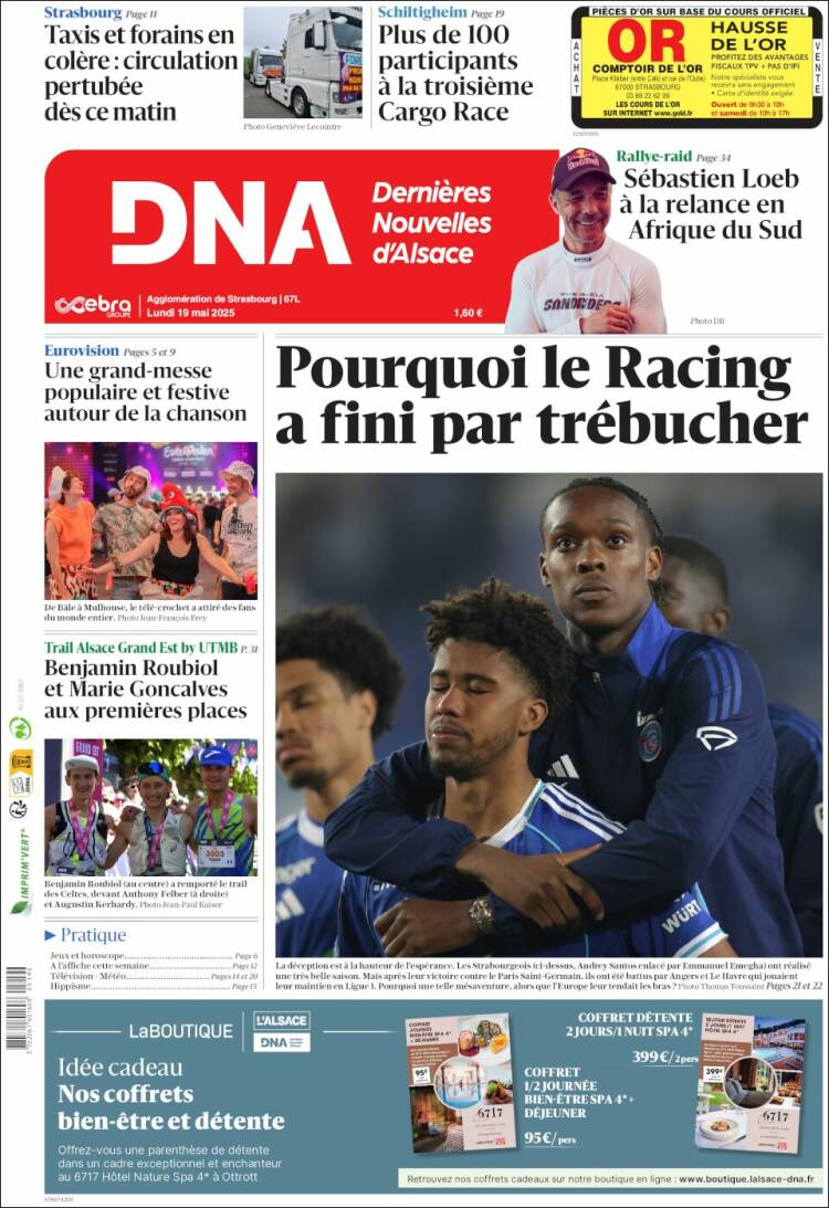 Portada de Les Dernières Nouvelles d'Alsace (Francia)