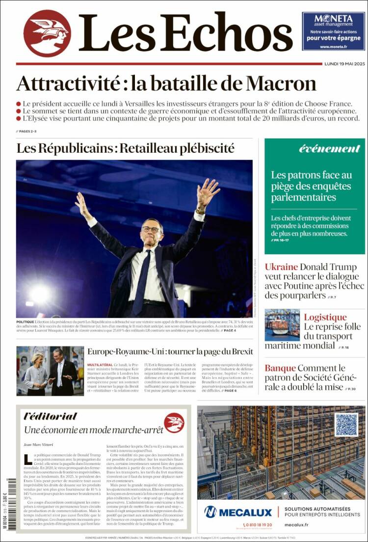 Portada de Les Echos (France)