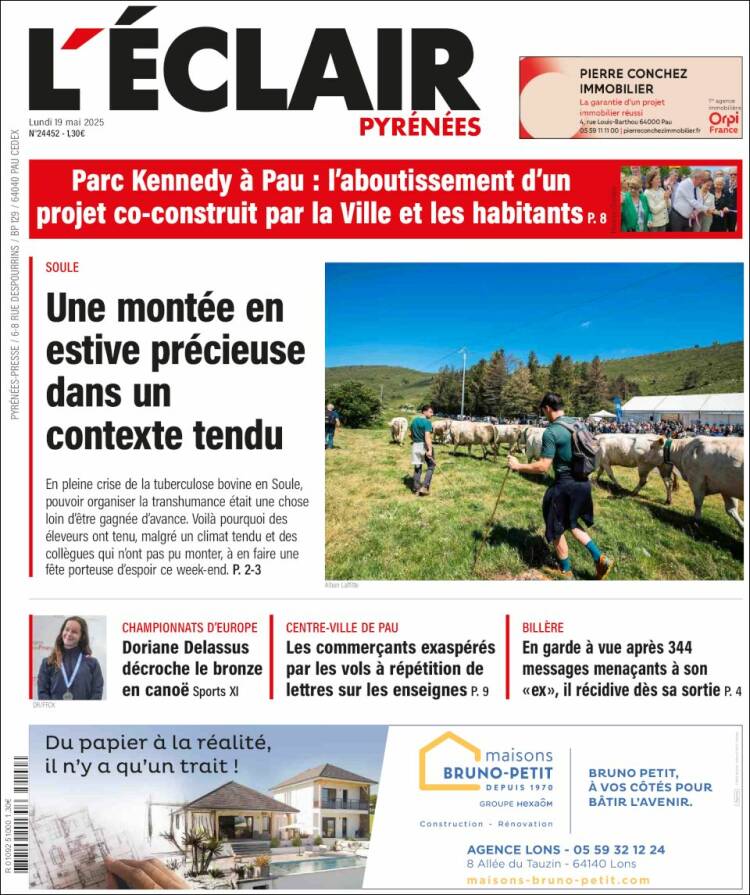 Portada de L'Eclair des Pyrénées (Francia)