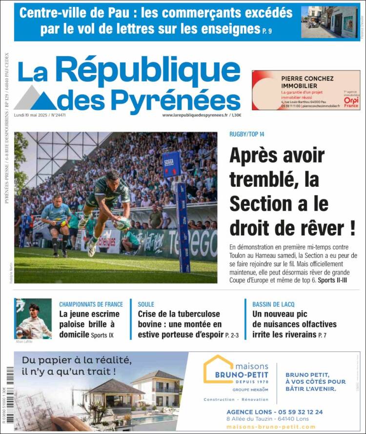 Portada de La République des Pyrénées (Francia)
