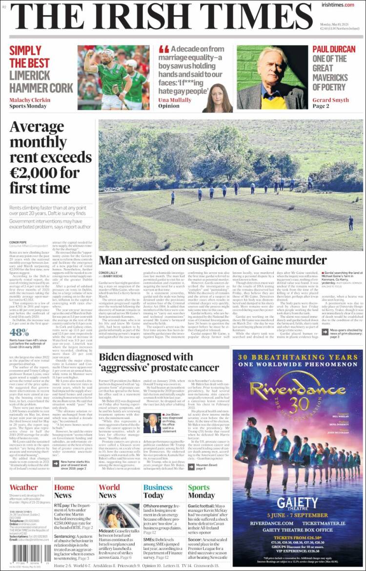 Portada de Irish Times (Irlande)