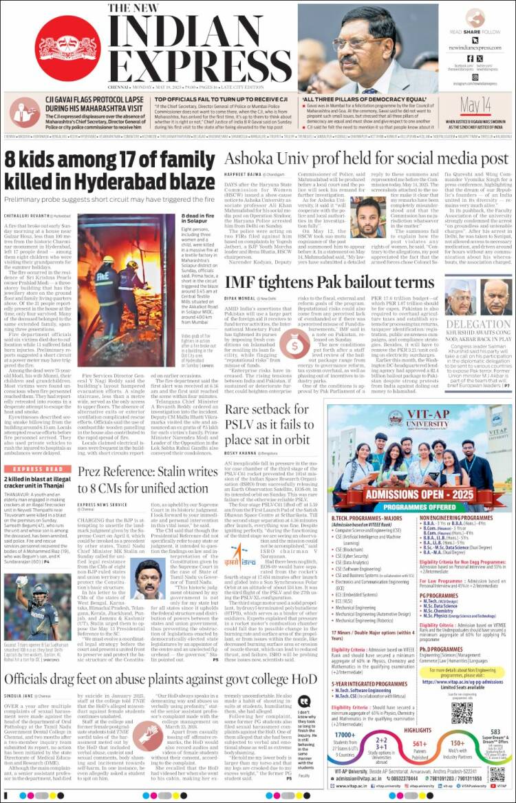 Portada de New Indian Express (Inde)