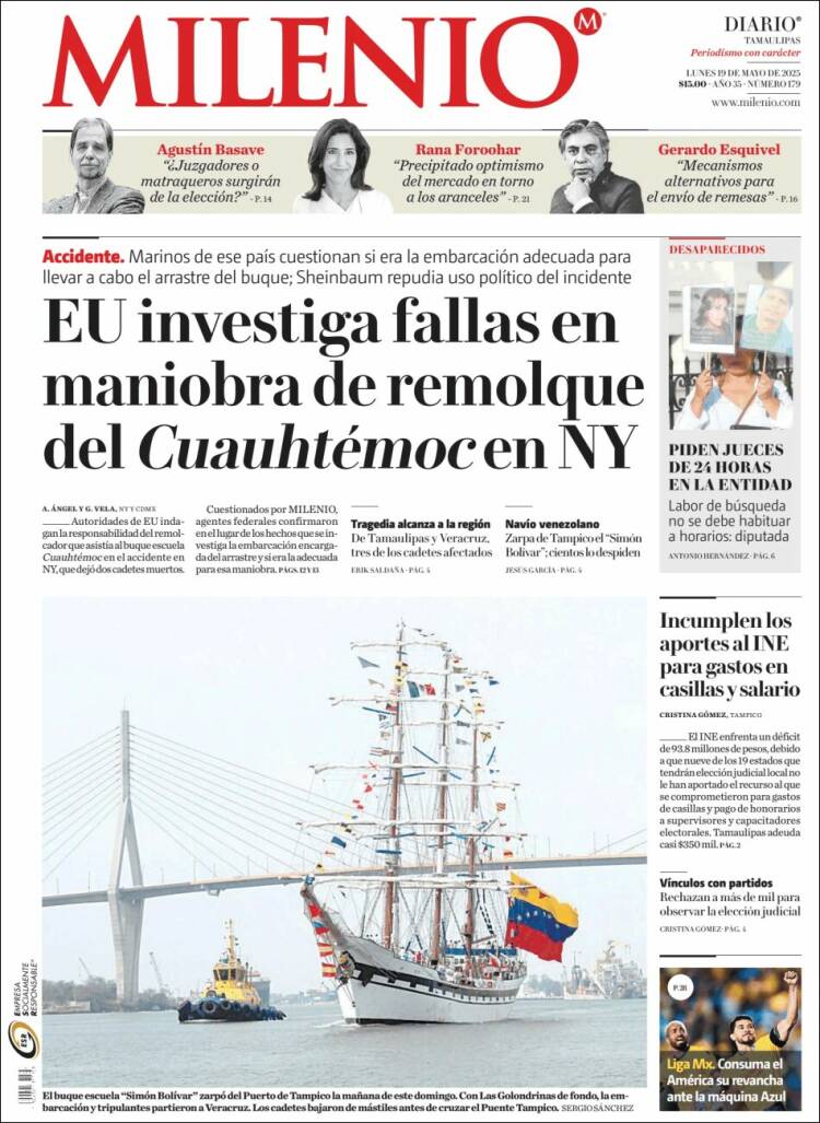 Portada de Milenio - Tamaulipas (México)