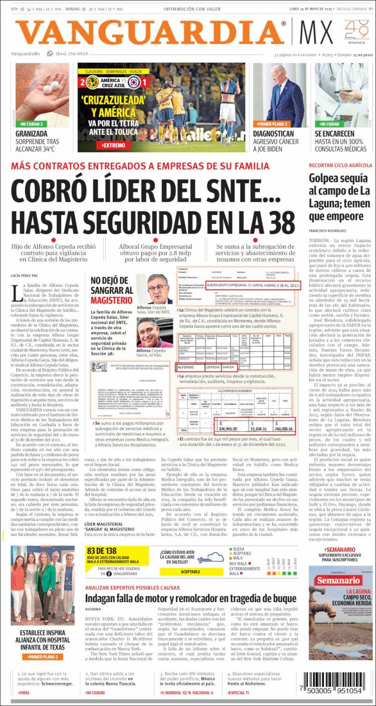 Portada de Vanguardia (México)