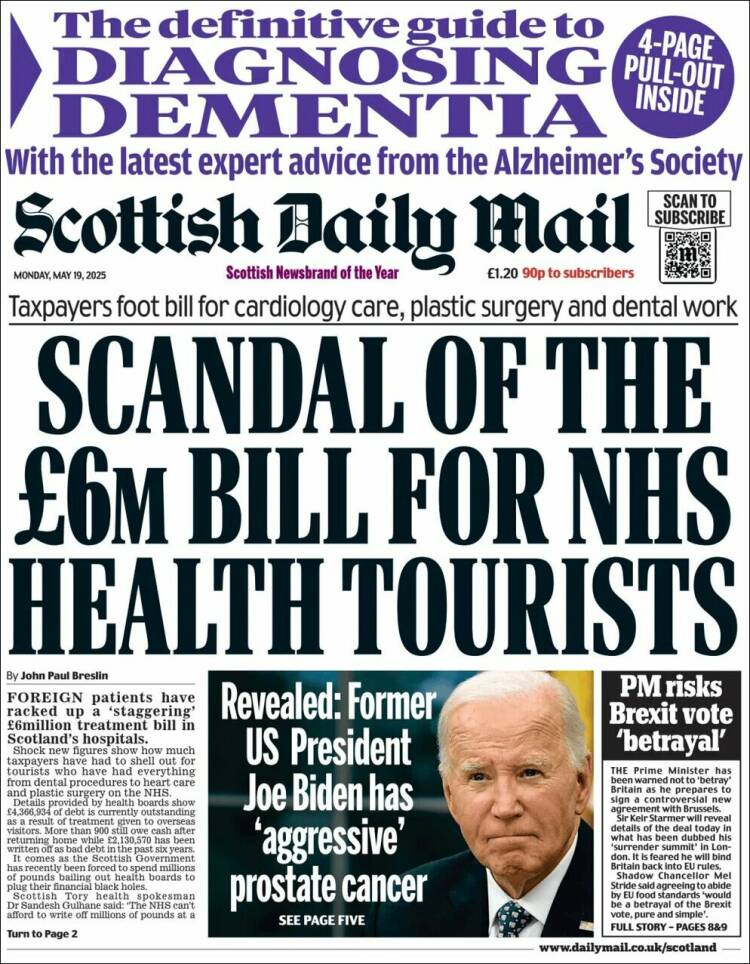 Portada de Scottish Daily Mail (Royaume-Uni)