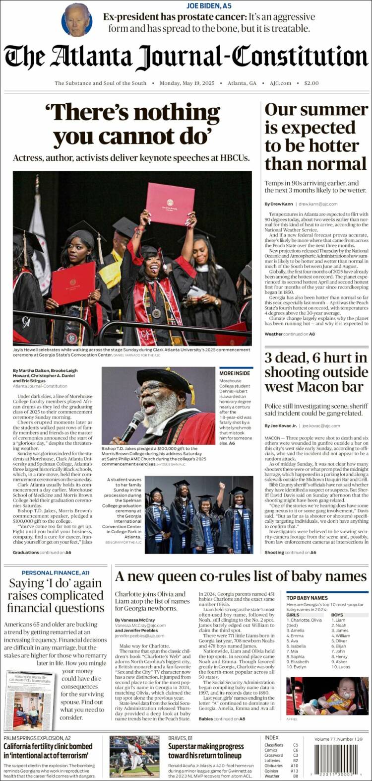 Portada de The Atlanta Journal-Constitution (USA)