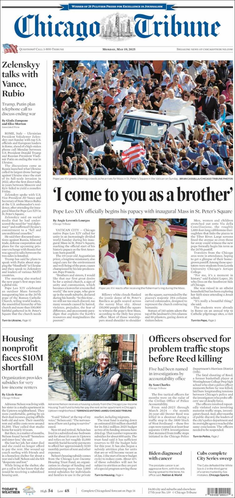 Portada de Chicago Tribune (USA)