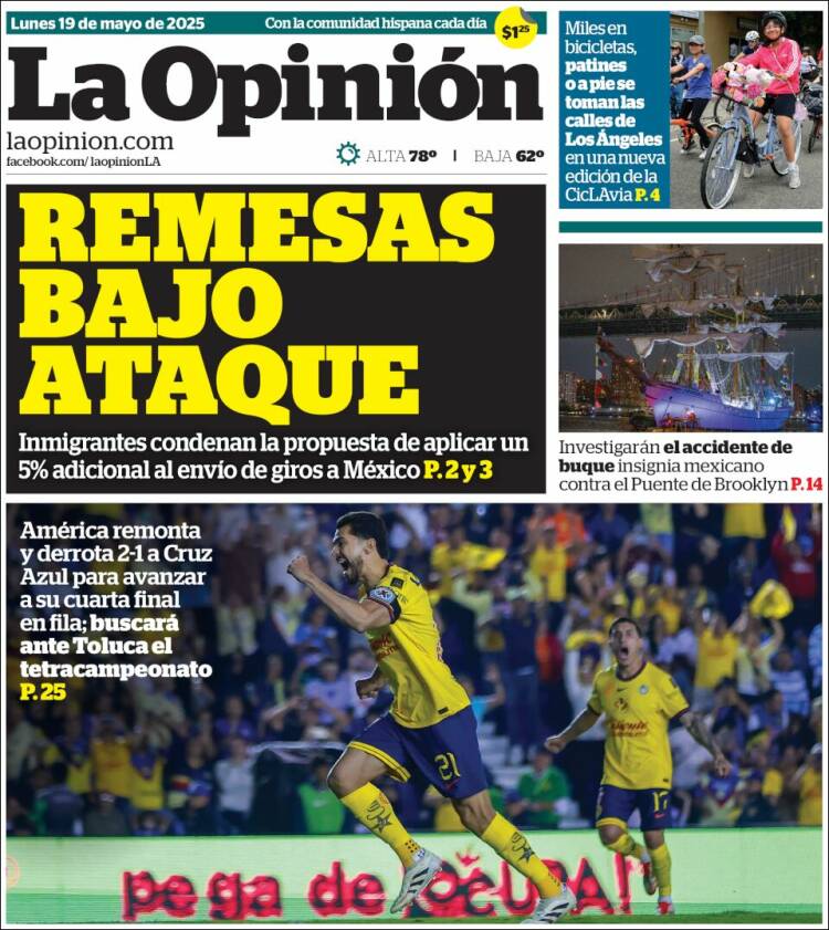 Portada de La Opinión (USA)